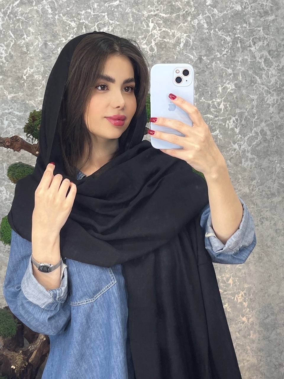 شال لینن مشکی منگوله دار